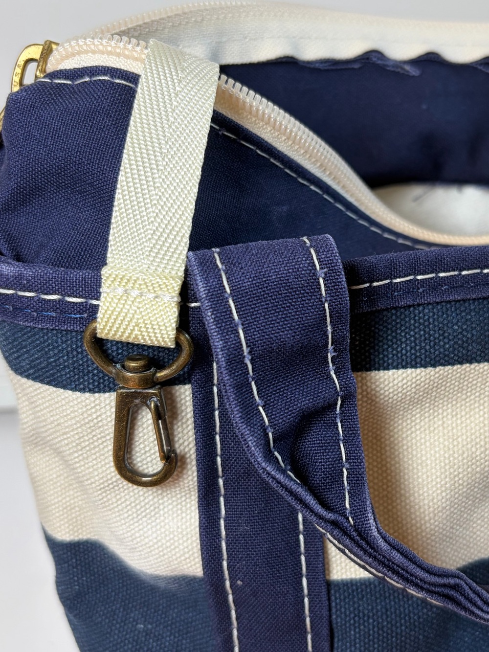 LL Bean Boat & Tote Mini Striped Navy Blue White Canvas VTG 1990s Zip Top - Picture 5 of 16